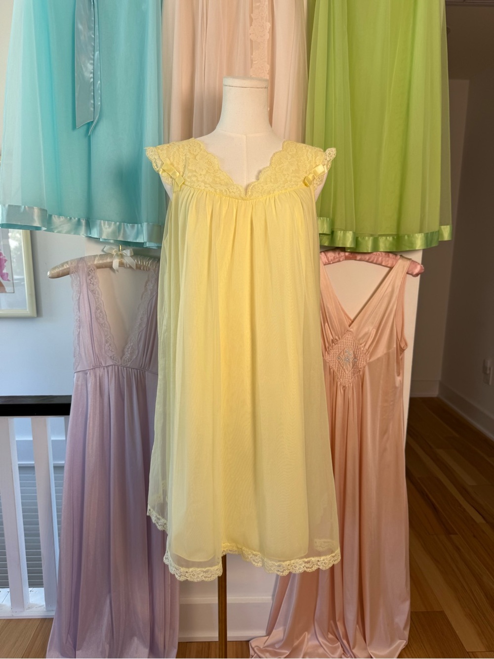 Vintage 1960s to Early 1970s Vanity Fair Yellow Nylon Nightgown